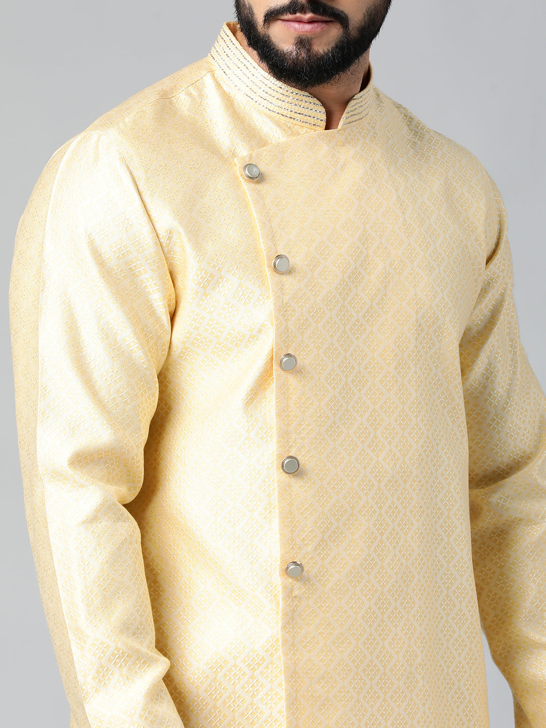 Yellow Jacquard Kurta Set