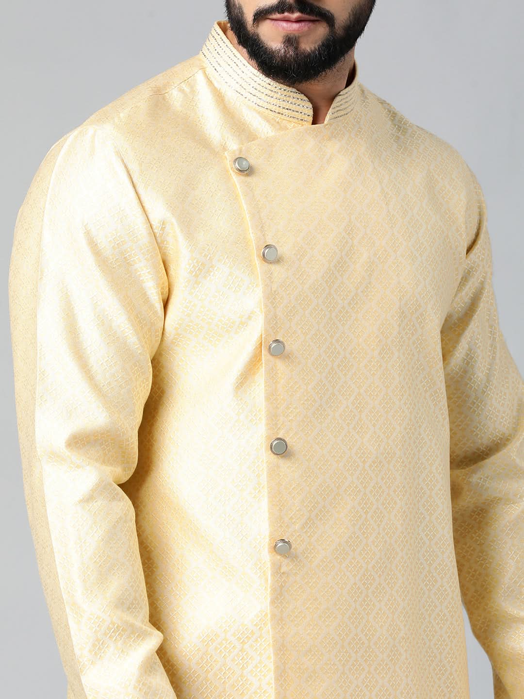 Yellow Jacquard Kurta Set