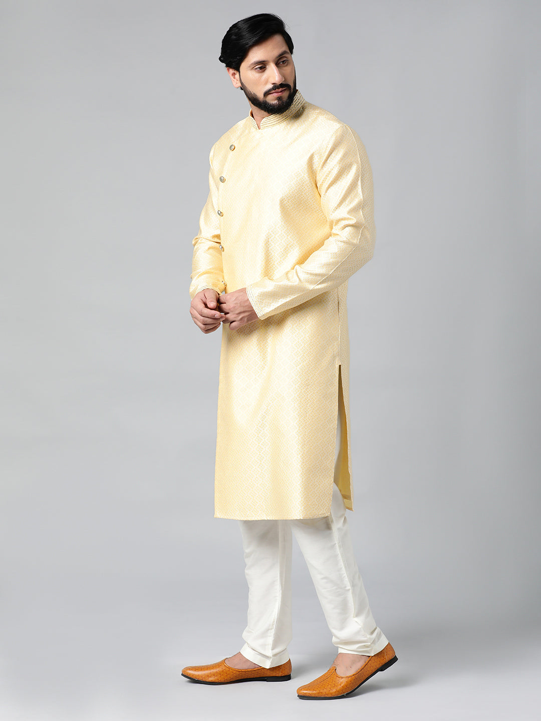 Yellow Jacquard Kurta Set