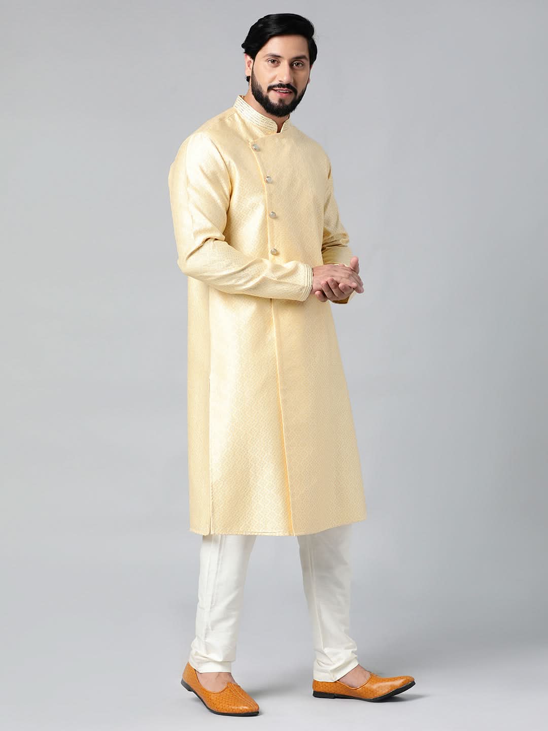 Yellow Jacquard Kurta Set