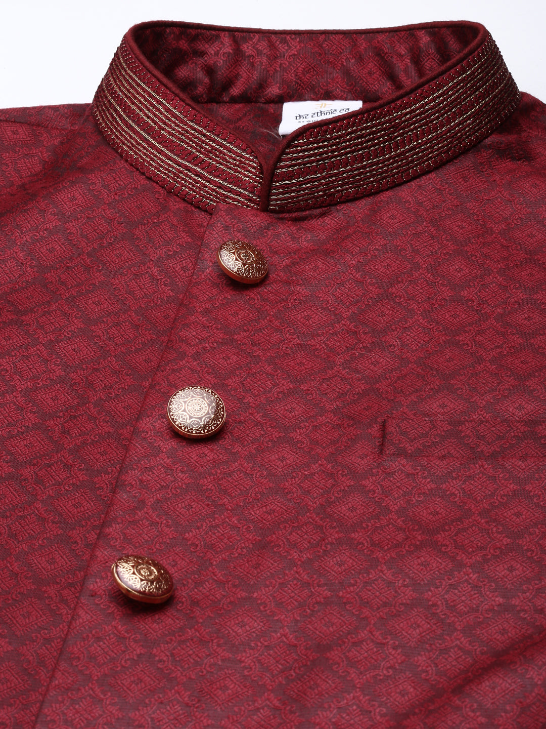 Maroon Jacquard Bundi With Maroon Kurta