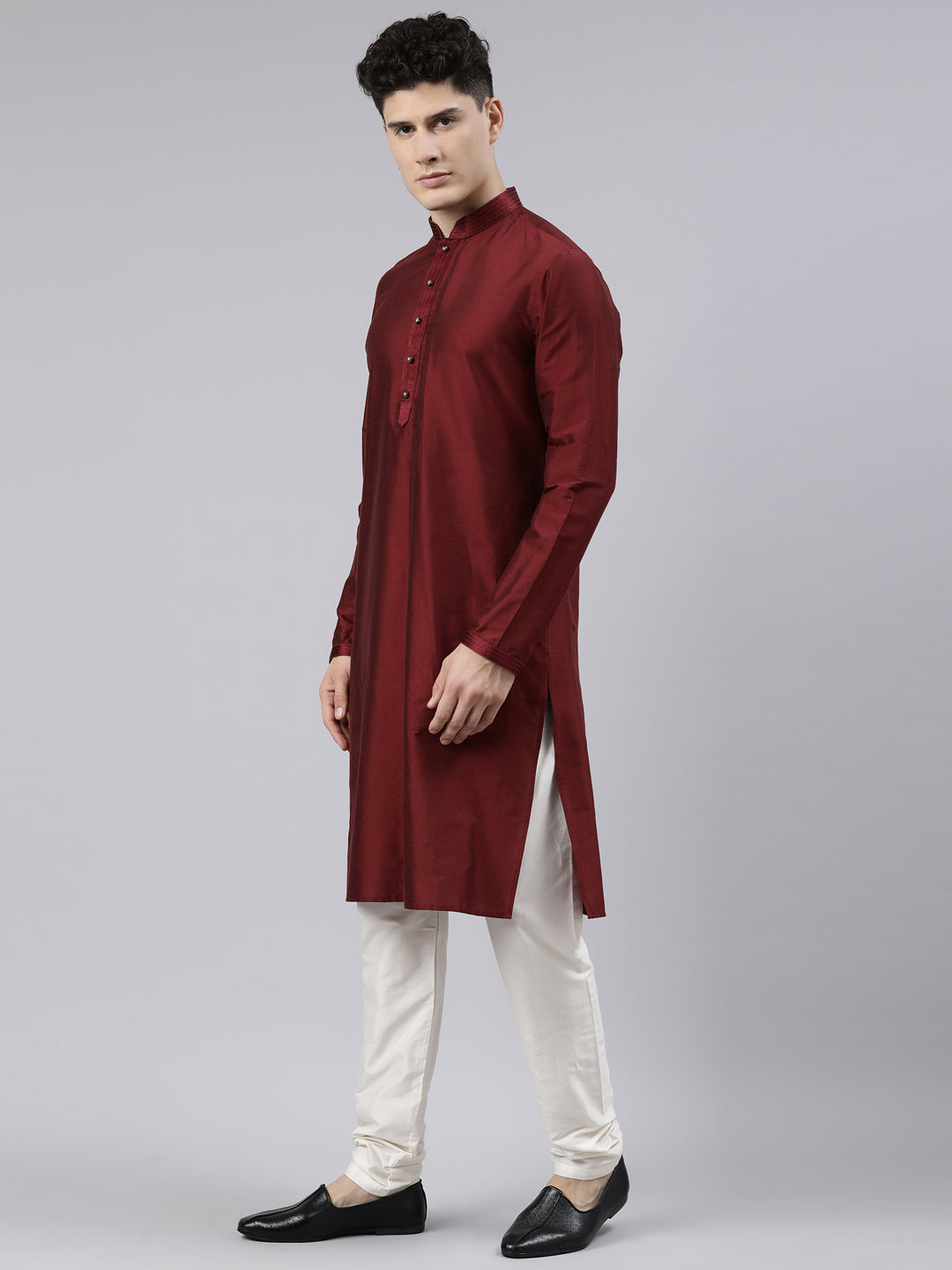 Maroon Jacquard Bundi With Maroon Kurta