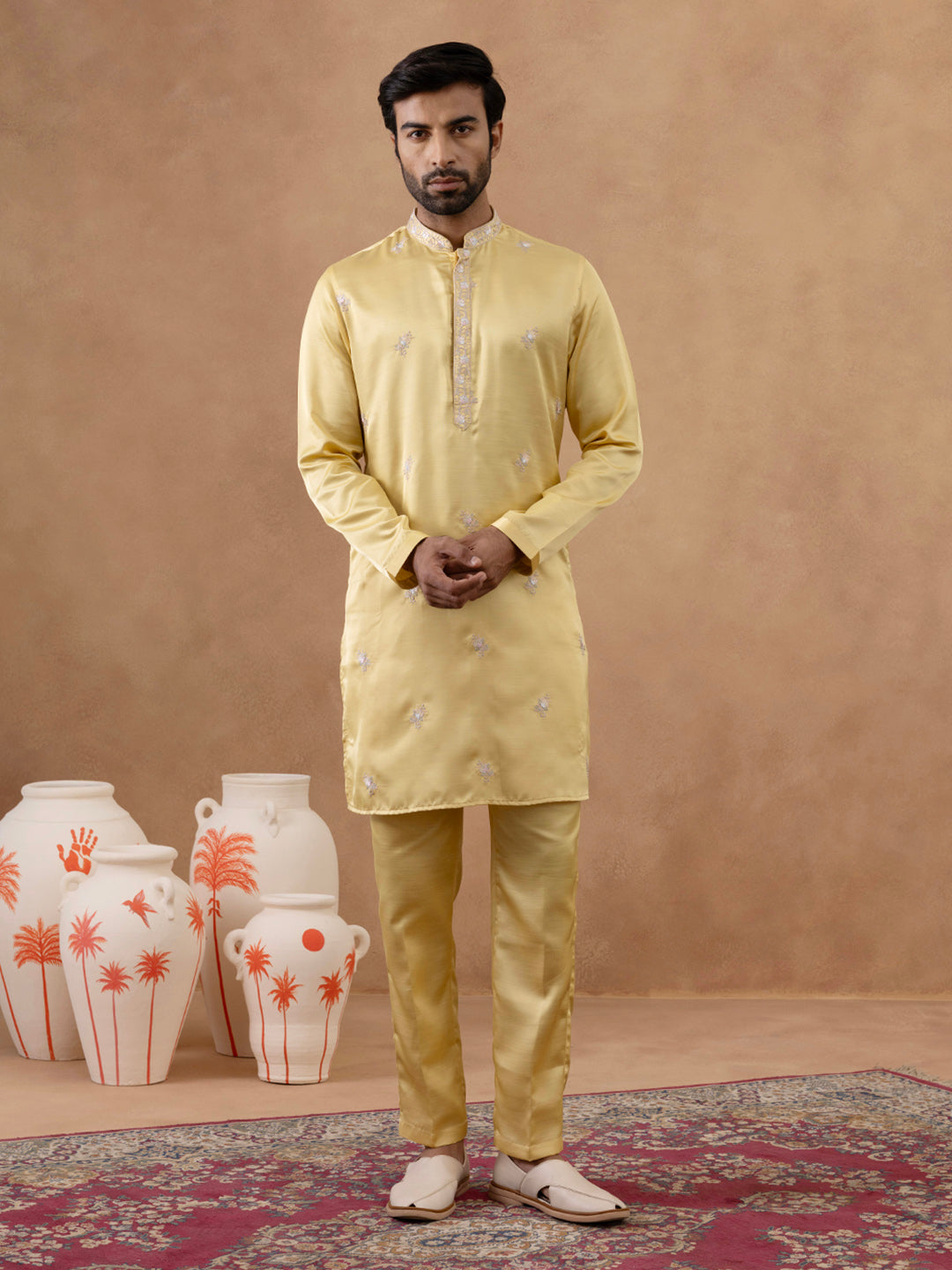 Yellow Long Bundi Kurta Set