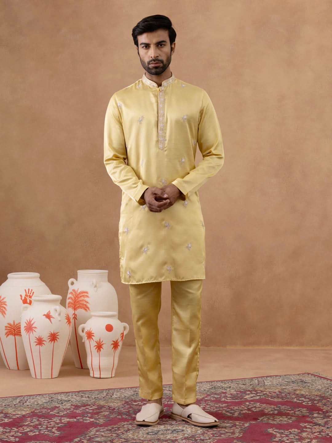 Yellow Long Bundi Kurta Set