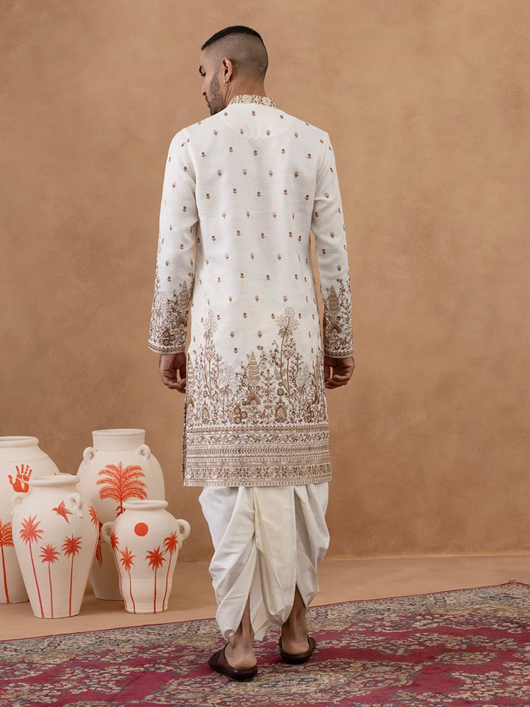 Cream Kurta with Detailed Front Machine Embroidery