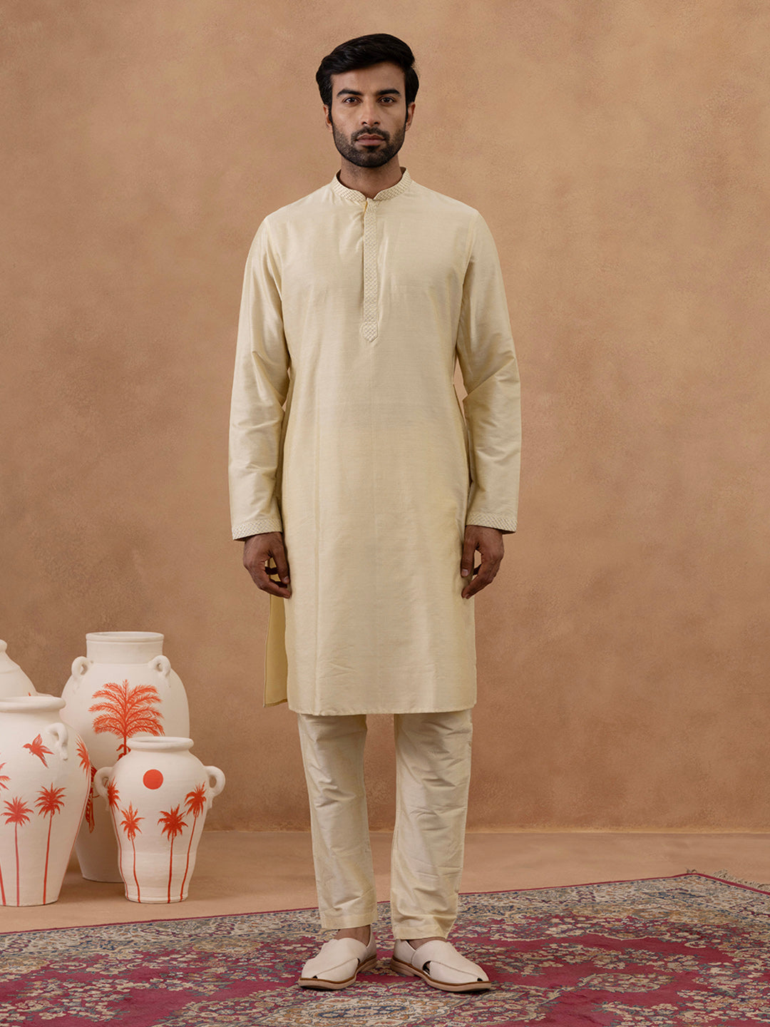 Yellow Sequin embroidered Bundi Kurta Set