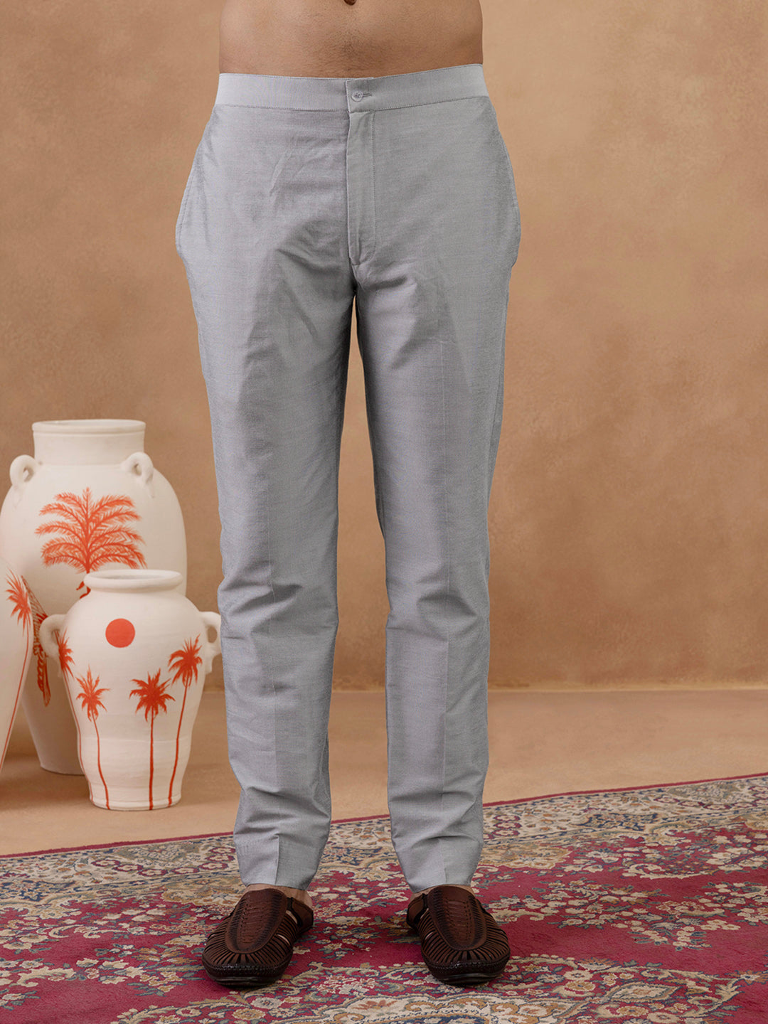 Grey Thread-Embroidered Long Bundi Kurta Set