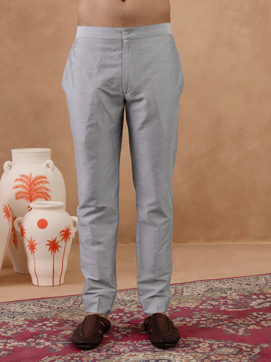 Grey Thread-Embroidered Long Bundi Kurta Set