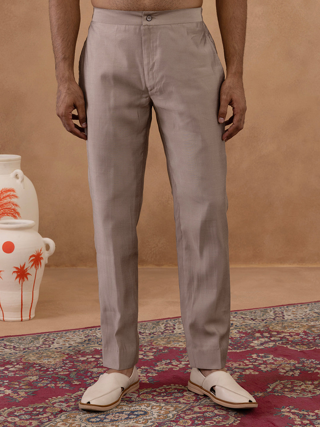 Light Brown Self-Embroidered Jacket Kurta Set