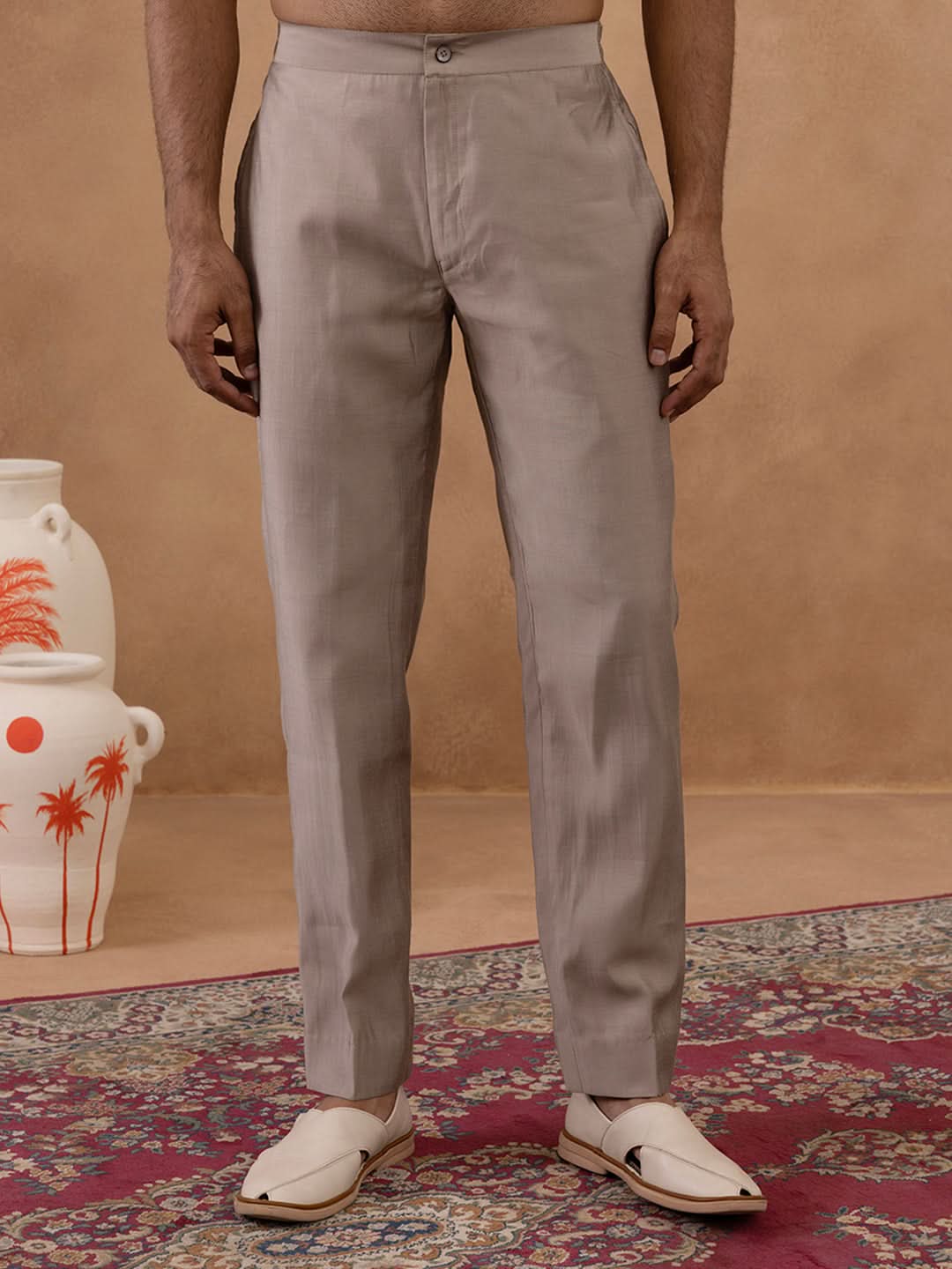 Light Brown Self-Embroidered Jacket Kurta Set