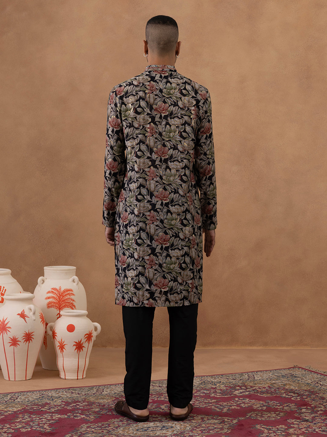 Black Floral Festive Kurta Set