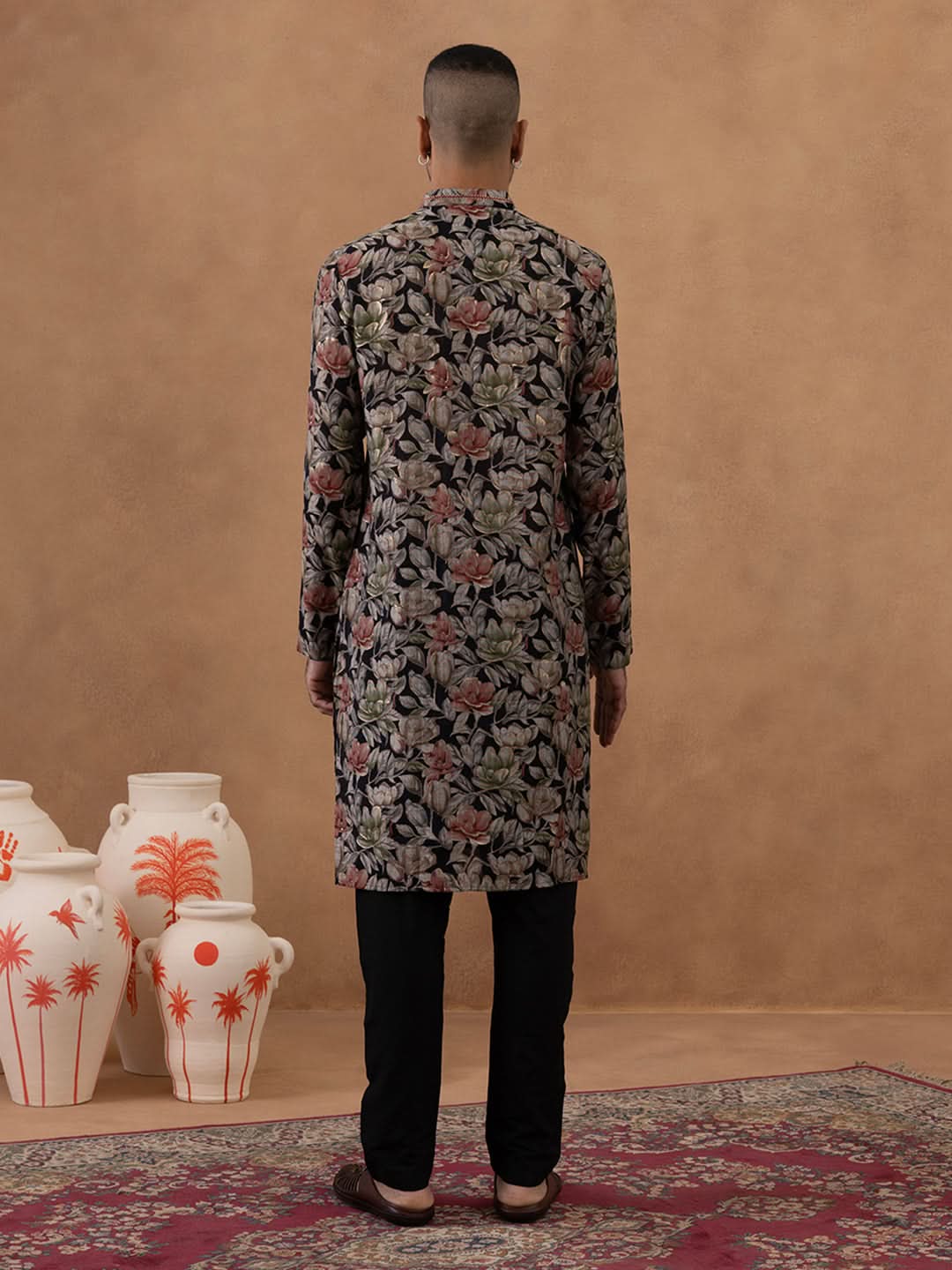 Black Floral Festive Kurta Set