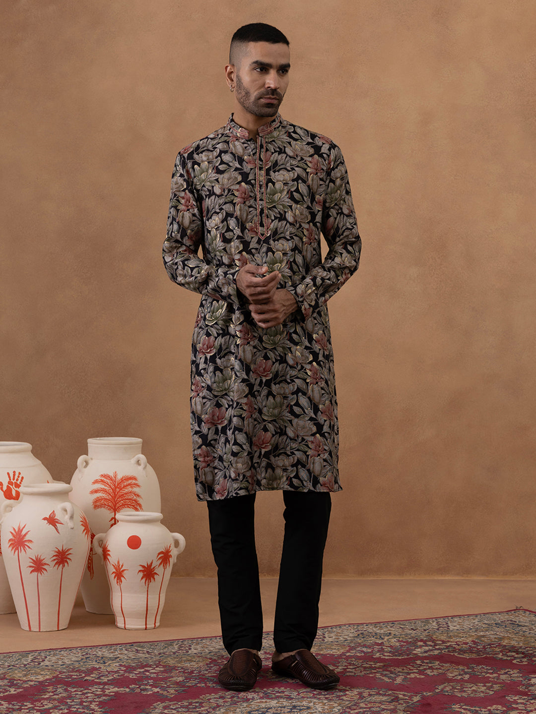 Black Floral Festive Kurta Set