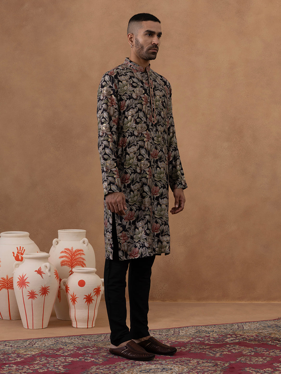 Black Floral Festive Kurta Set