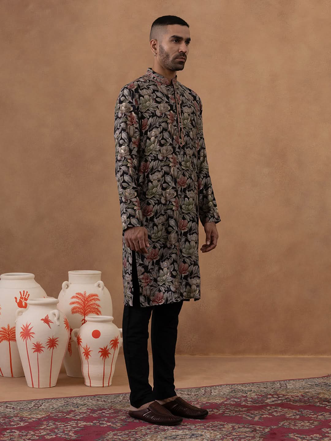 Black Floral Festive Kurta Set