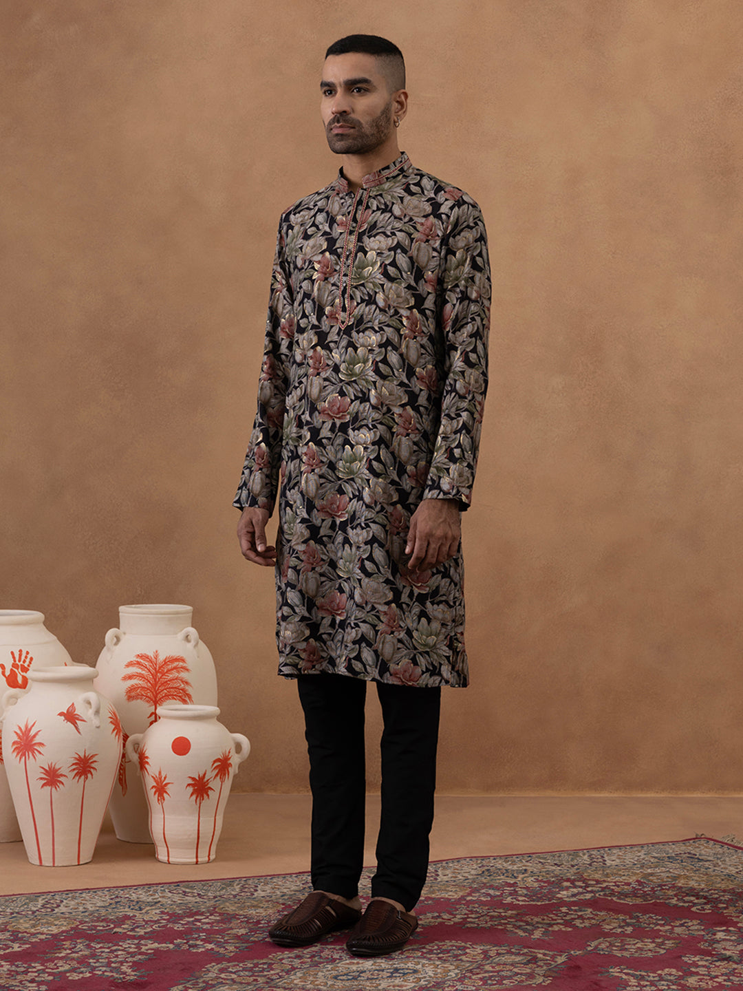 Black Floral Festive Kurta Set
