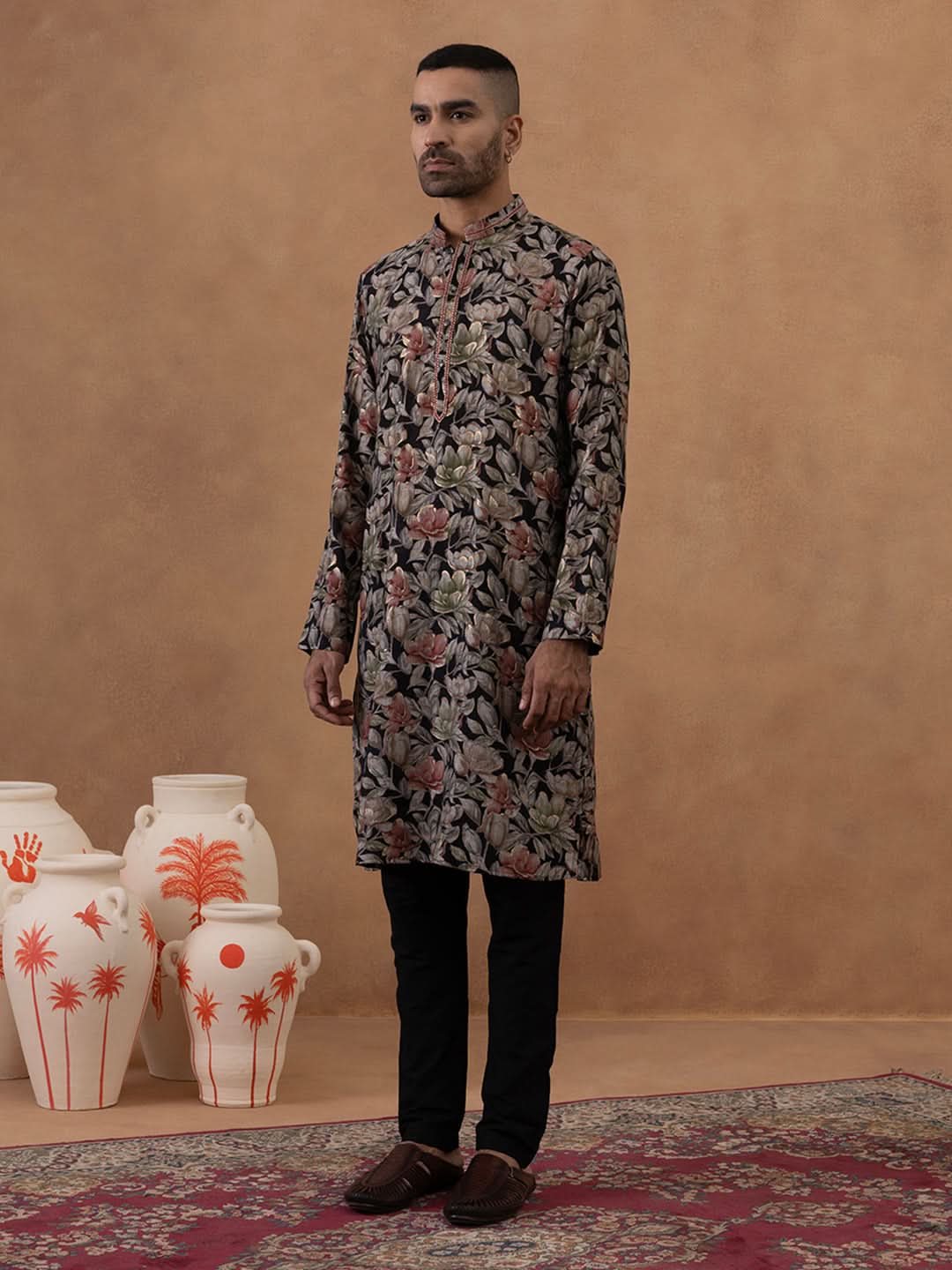 Black Floral Festive Kurta Set