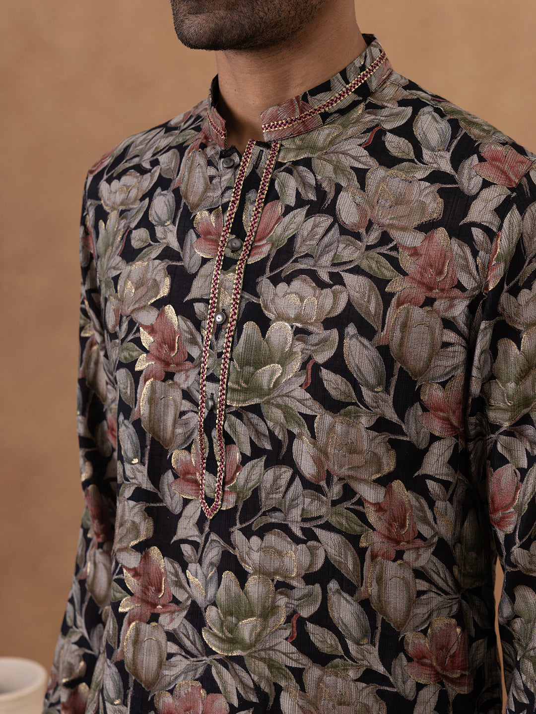 Black Floral Festive Kurta Set