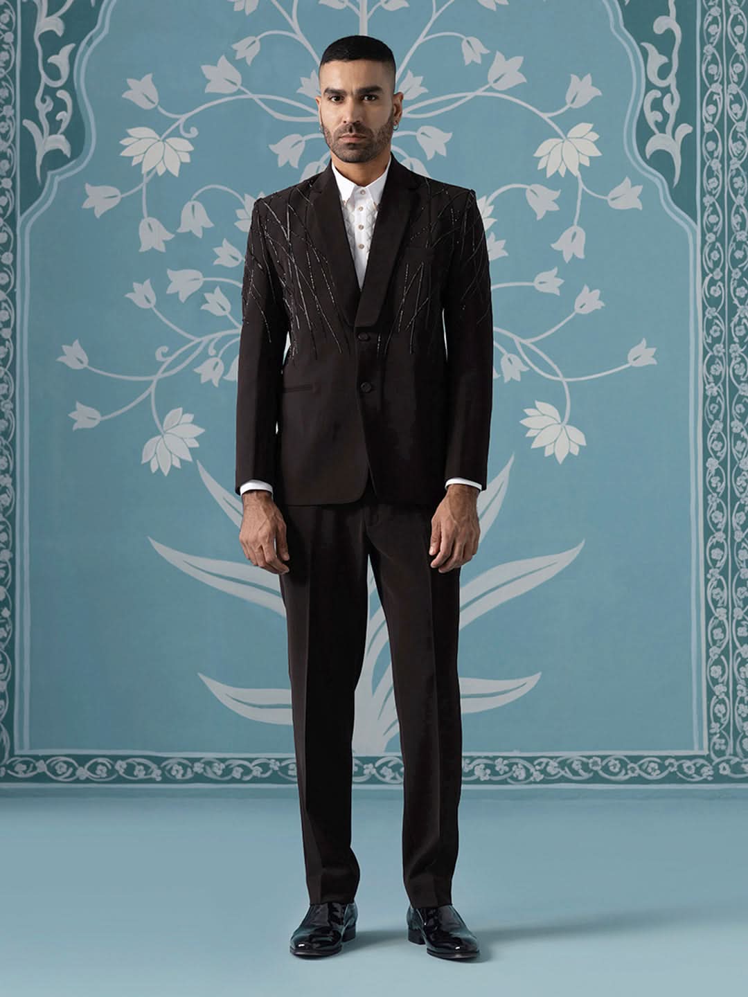 Brown Hand Embroidered Blazer Set