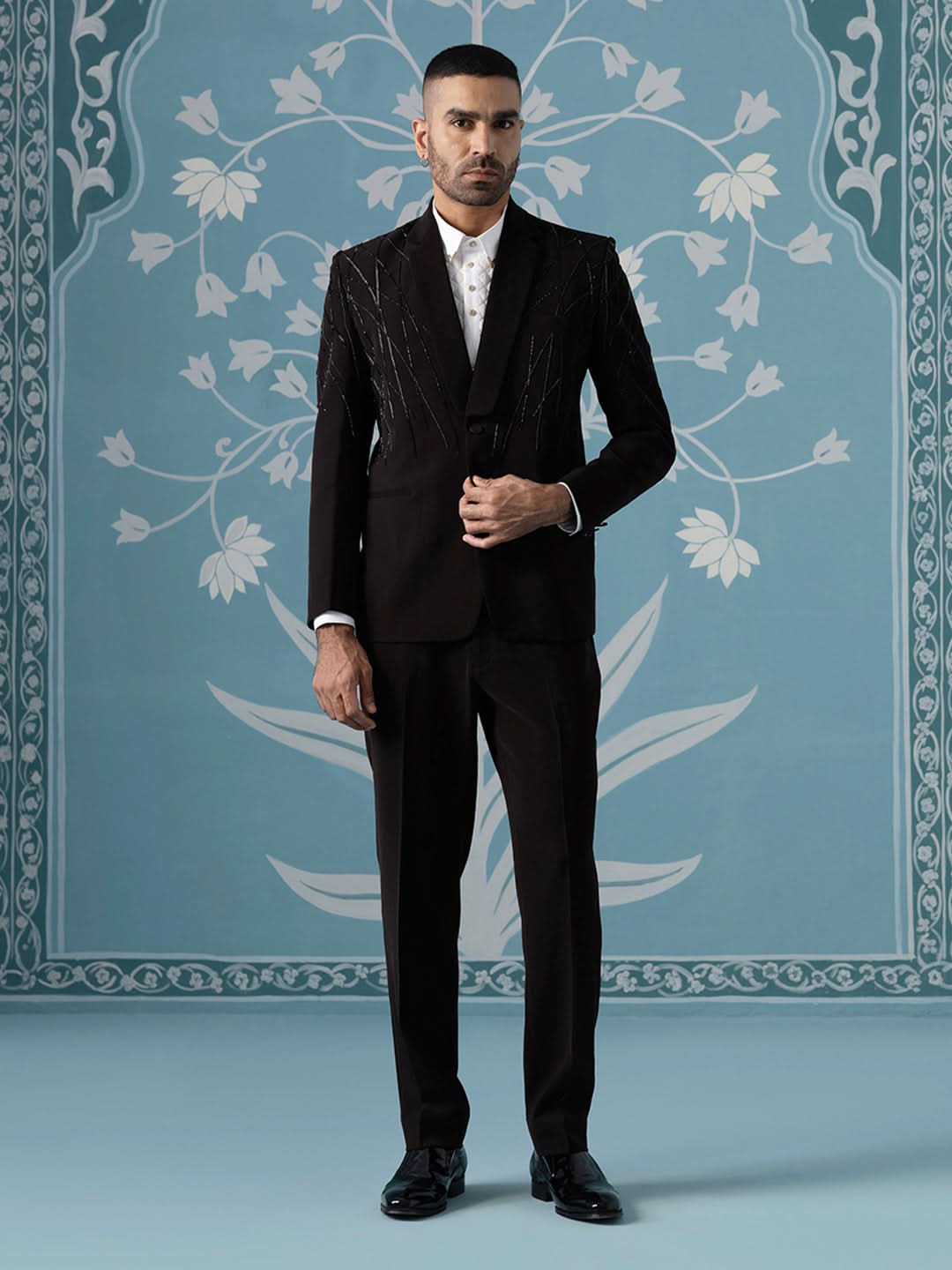 Brown Hand Embroidered Blazer Set