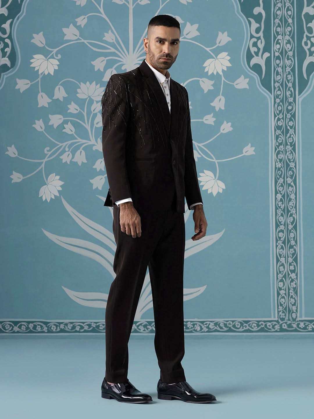 Brown Hand Embroidered Blazer Set