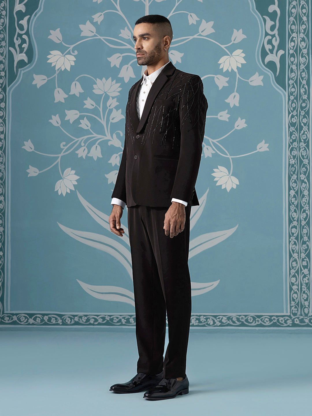 Brown Hand Embroidered Blazer Set