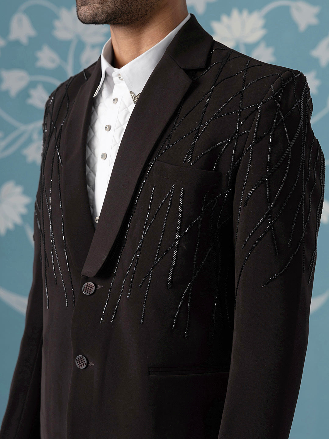 Brown Hand Embroidered Blazer Set