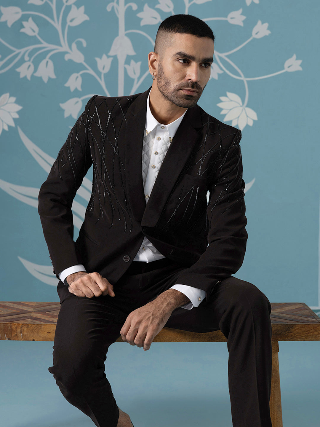 Brown Hand Embroidered Blazer Set