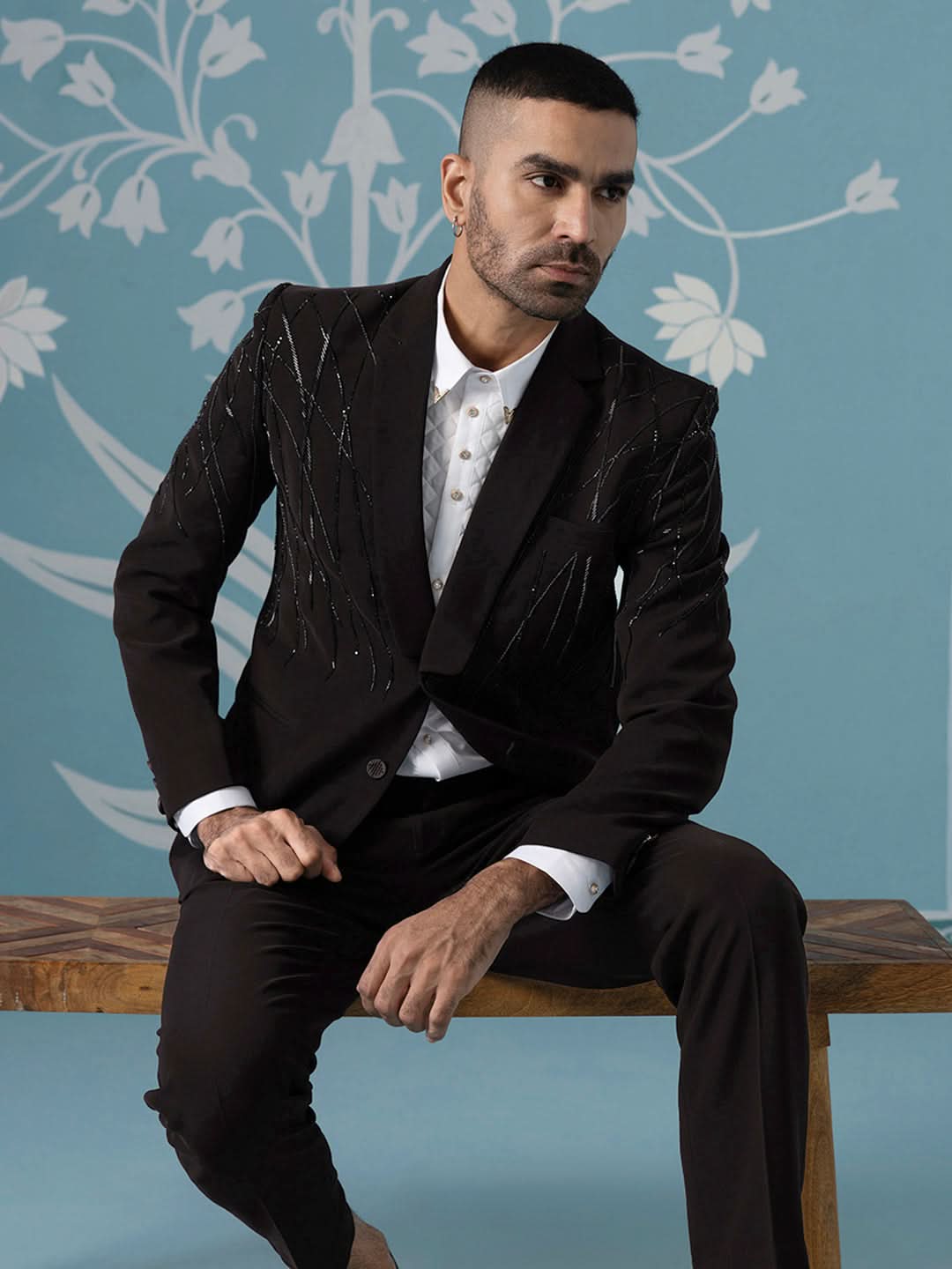 Brown Hand Embroidered Blazer Set