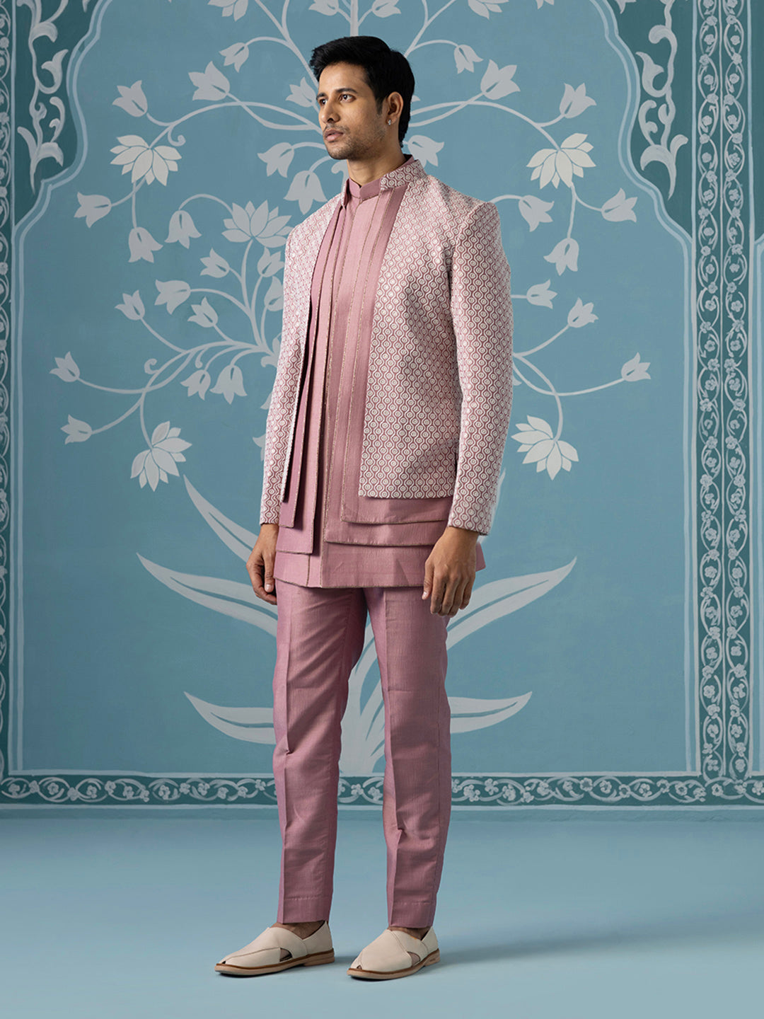 Onion Pink Open Indo with Layered Kurta Set