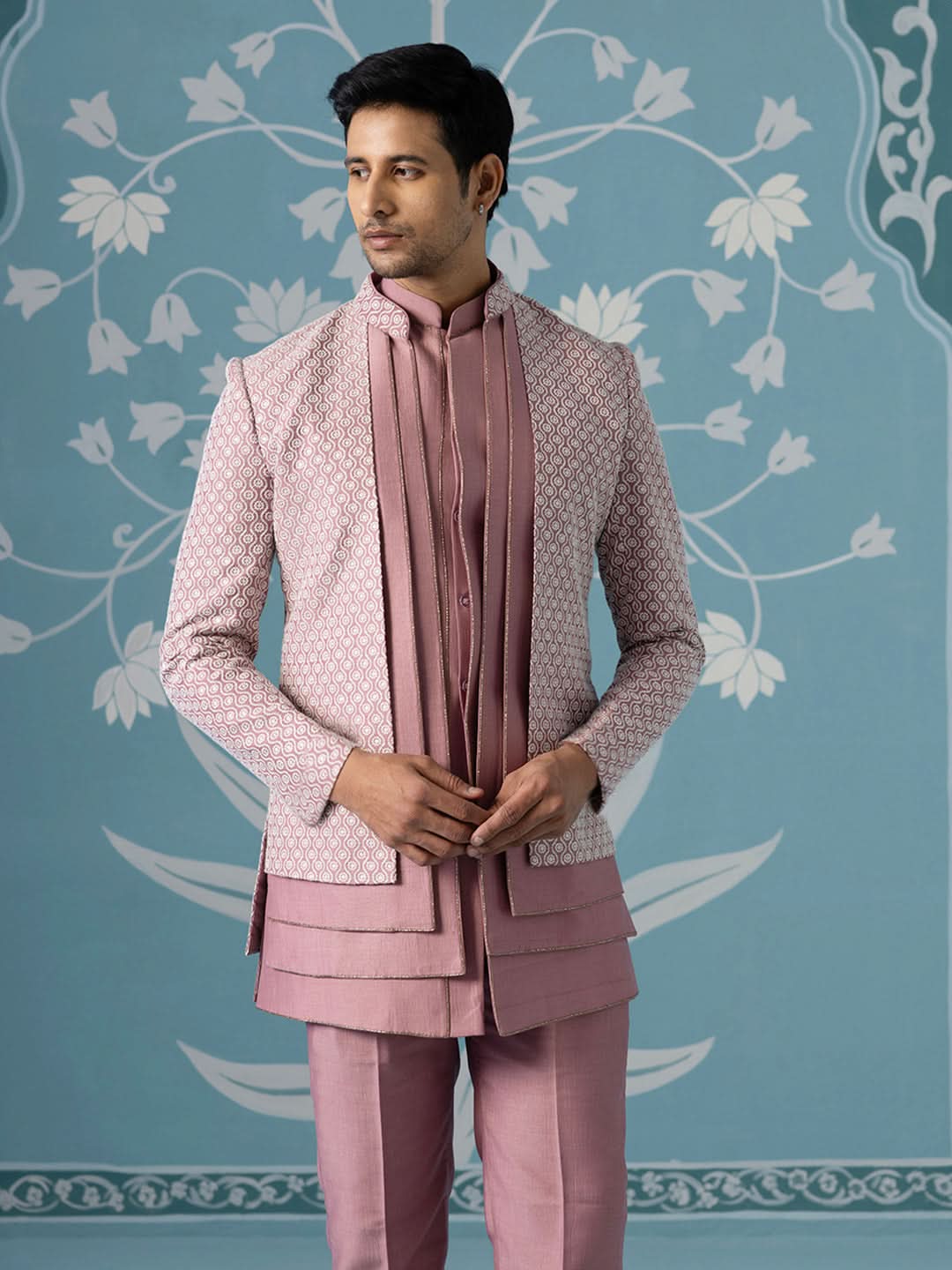 Onion Pink Open Indo with Layered Kurta Set
