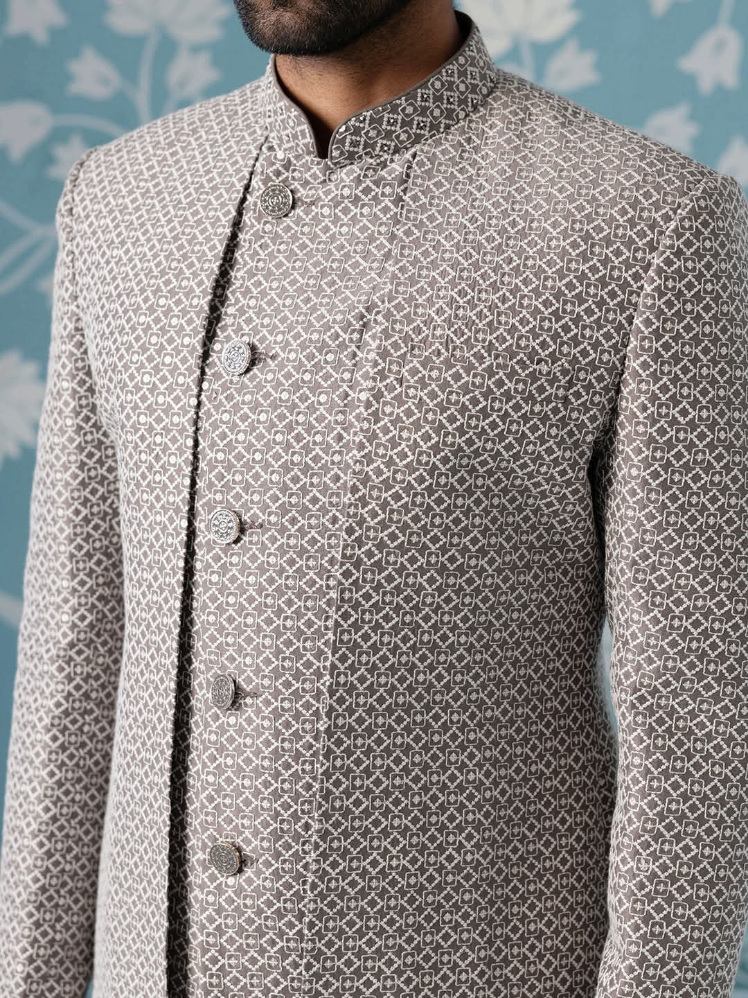 Dusky Brown Embroidered Dual-Layer Indo Kurta Set