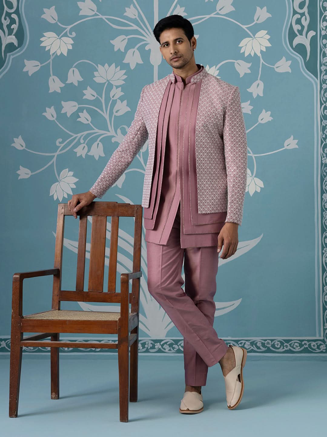Onion Pink Open Indo with Layered Kurta Set