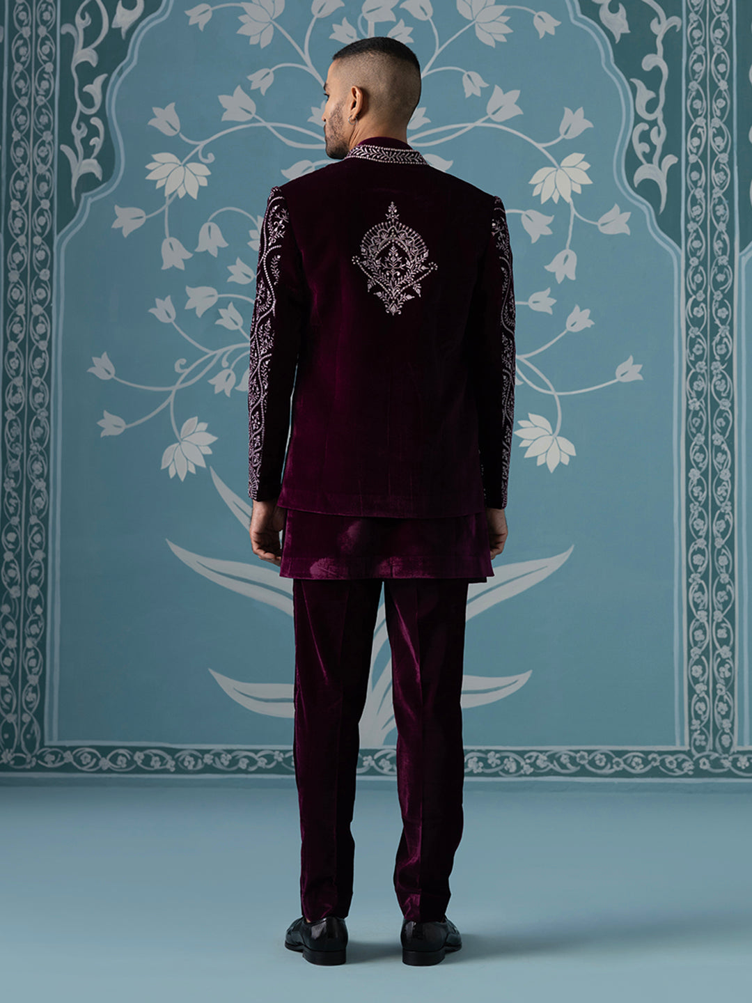 Wine Velvet with Heavy Embroidery Set