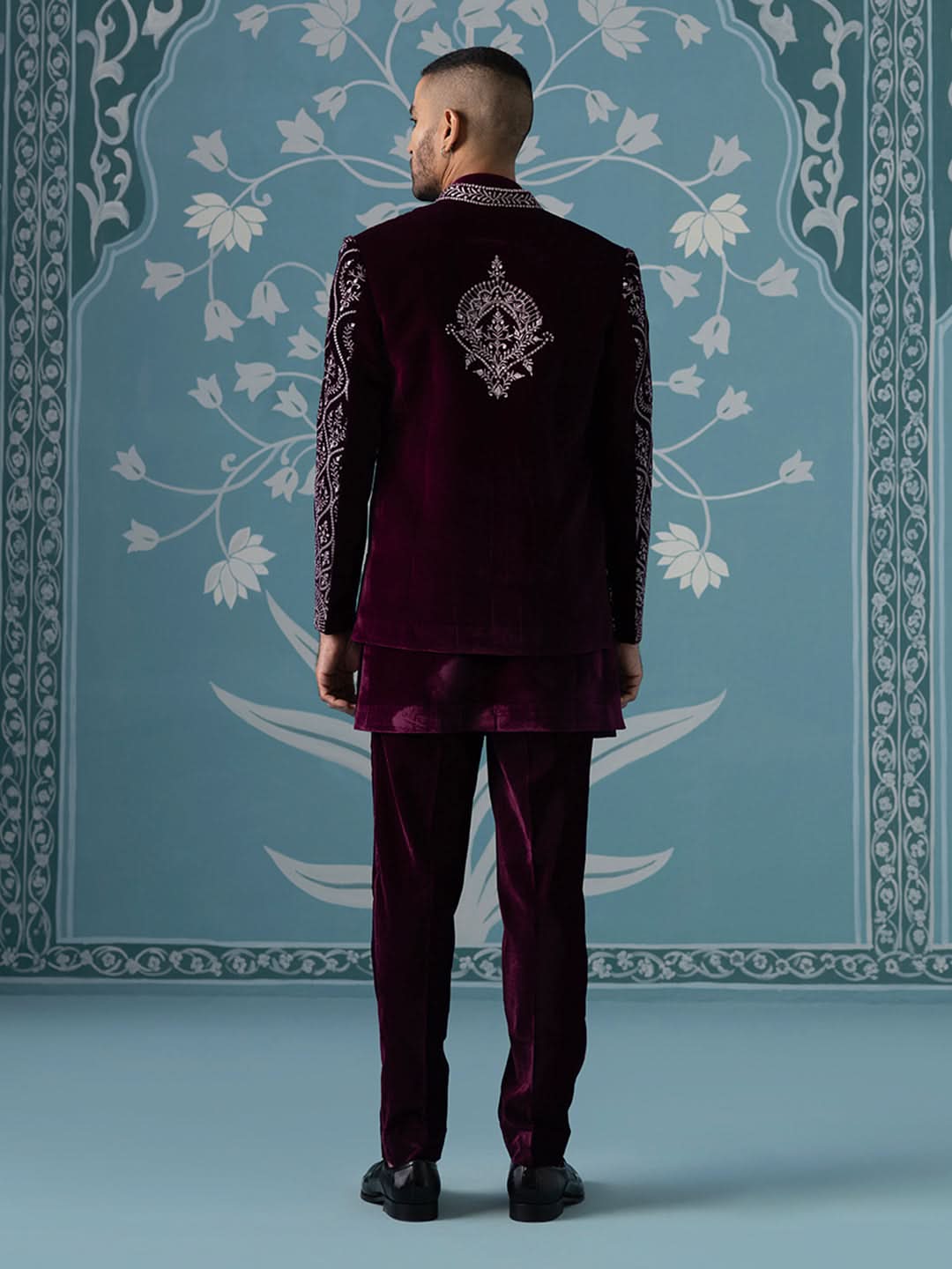 Wine Velvet with Heavy Embroidery Set