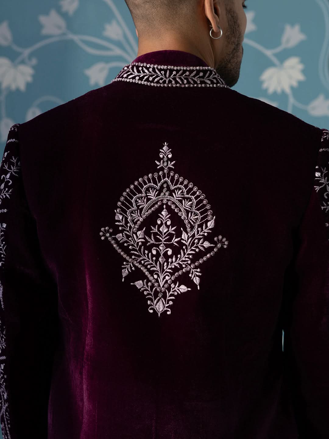 Wine Velvet with Heavy Embroidery Set