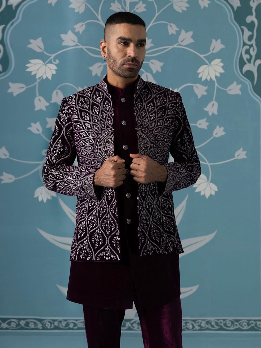 Wine Velvet with Heavy Embroidery Set