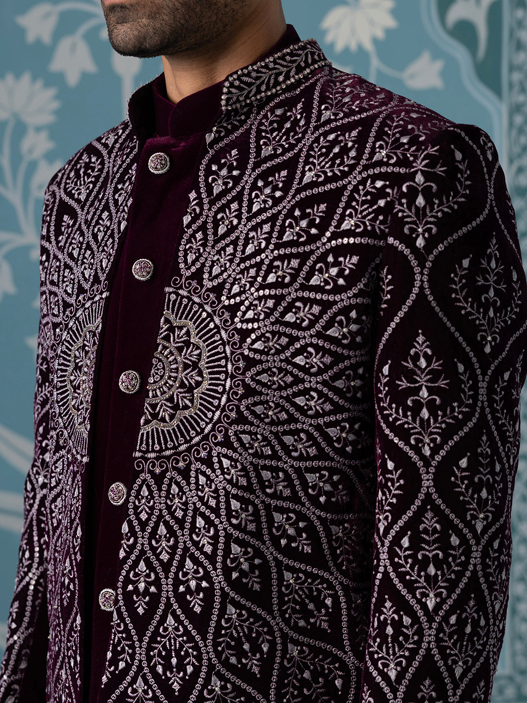 Wine Velvet with Heavy Embroidery Set