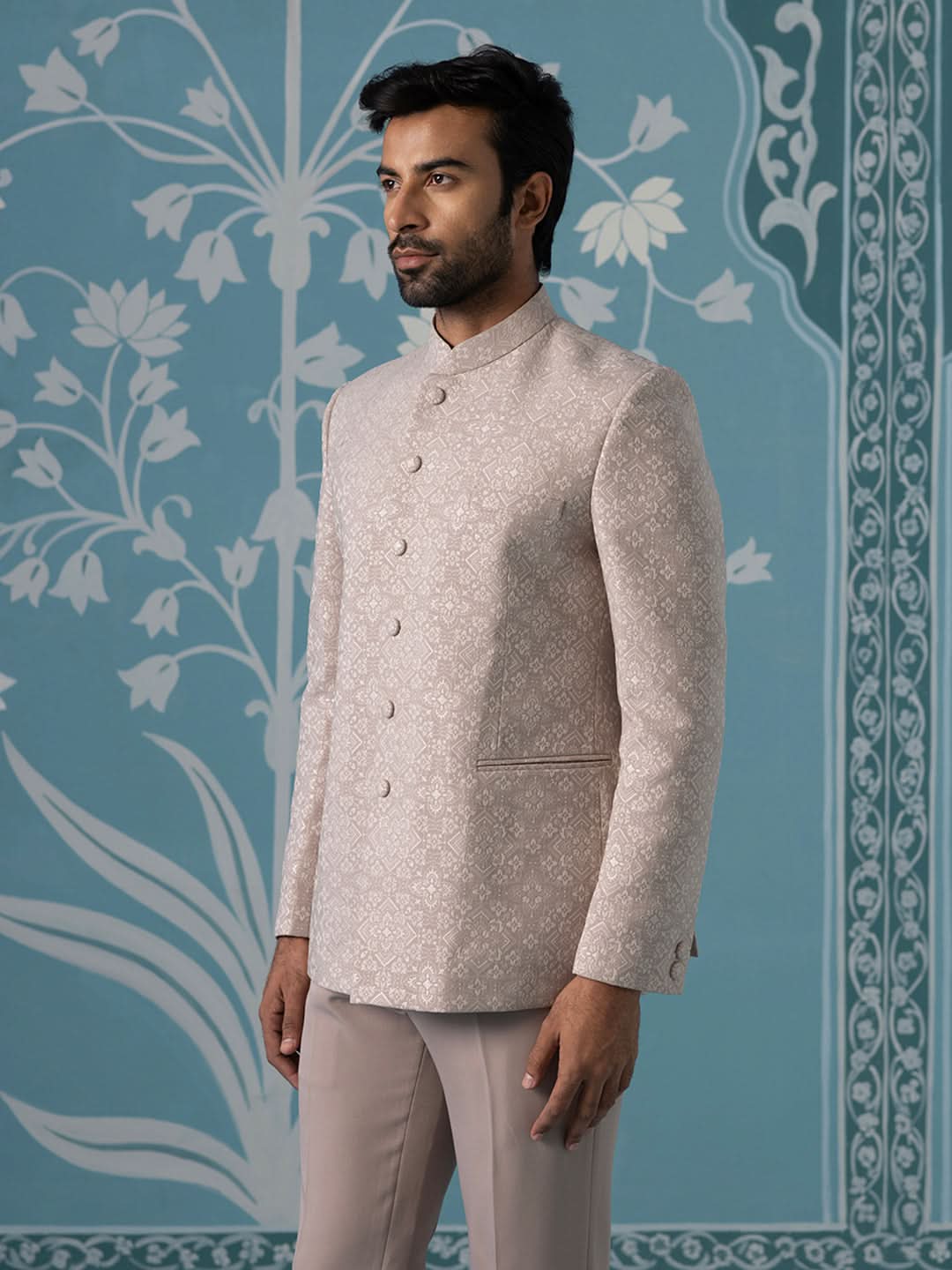 Light Pastel Onion Pink Bandhgala Set