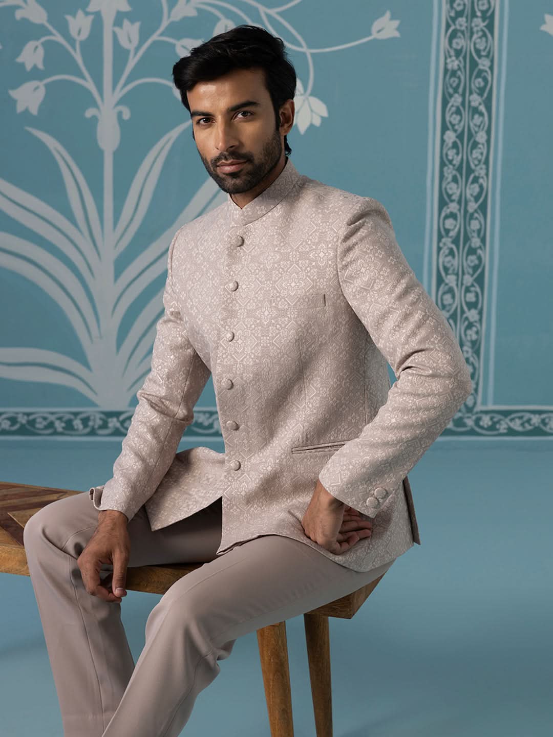 Light Pastel Onion Pink Bandhgala Set