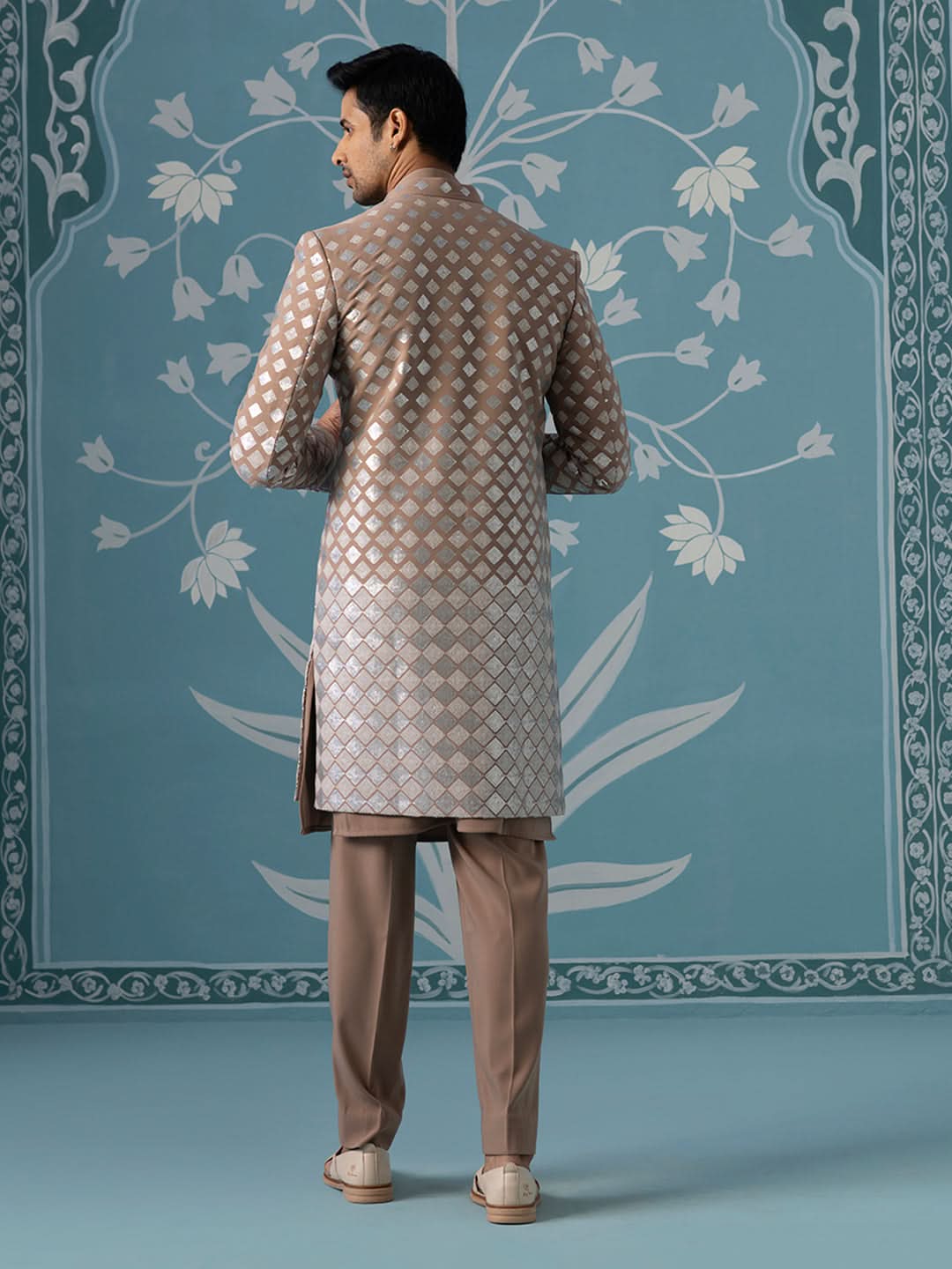 Dusky Light Brown Indo Set with Square Gradient Embroidery