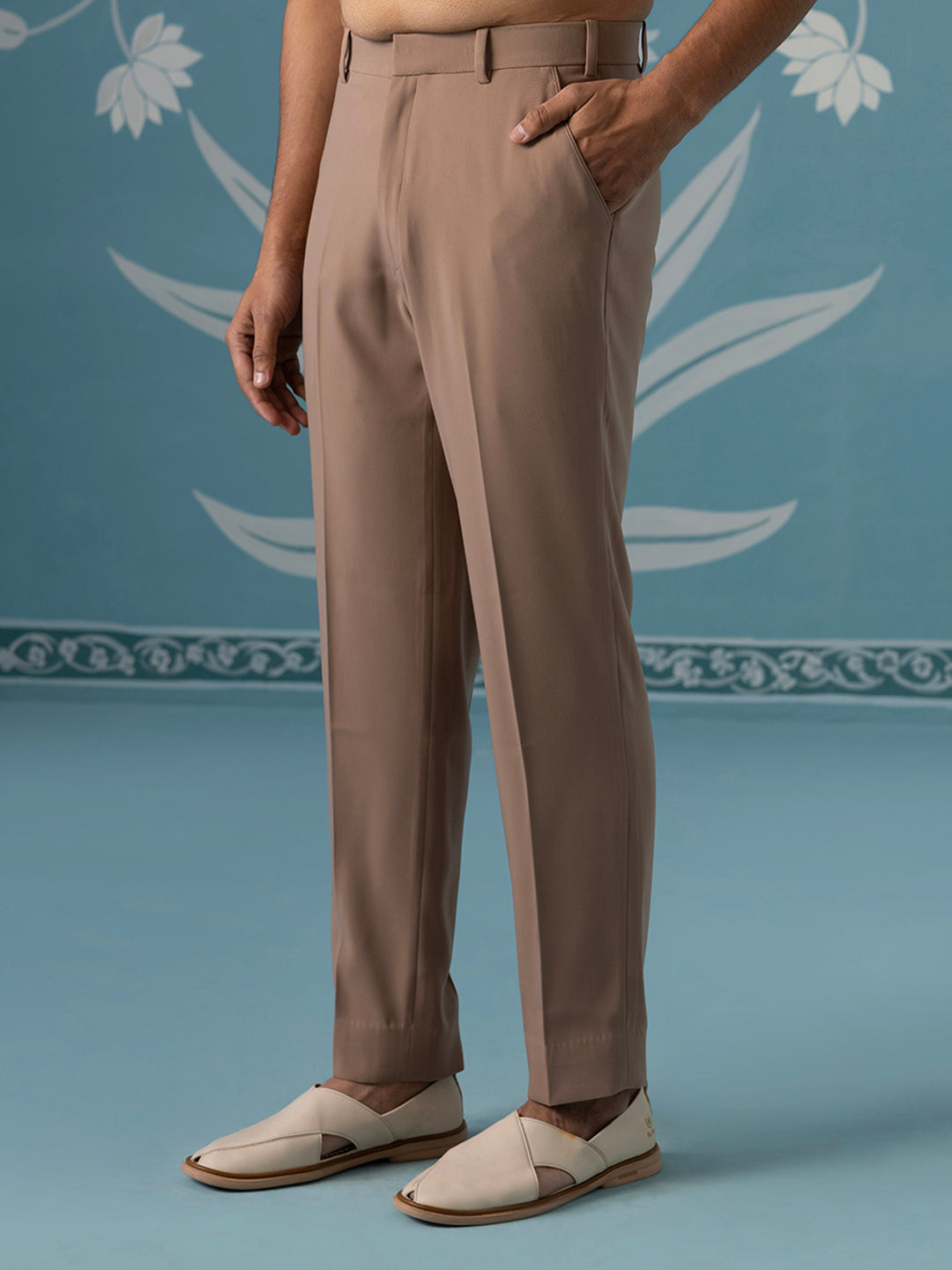 Dusky Light Brown Indo Set with Square Gradient Embroidery