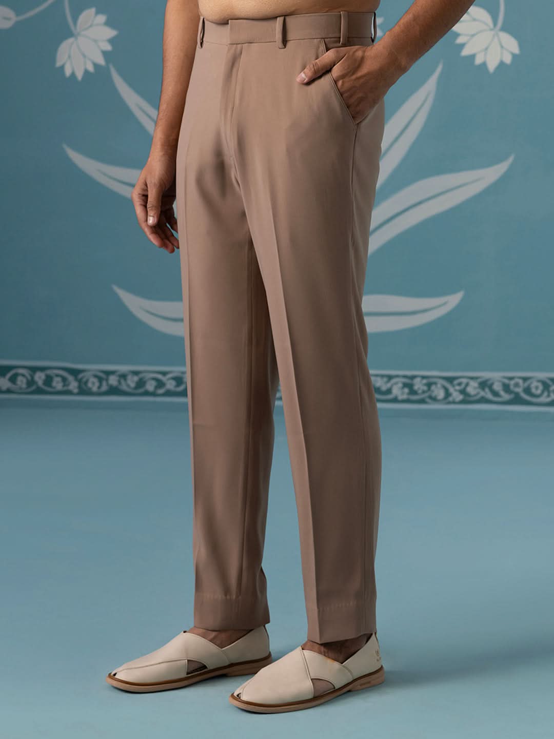 Dusky Light Brown Indo Set with Square Gradient Embroidery