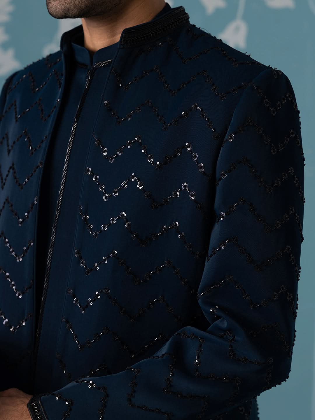 Blue Front-Open Indo-Western Set