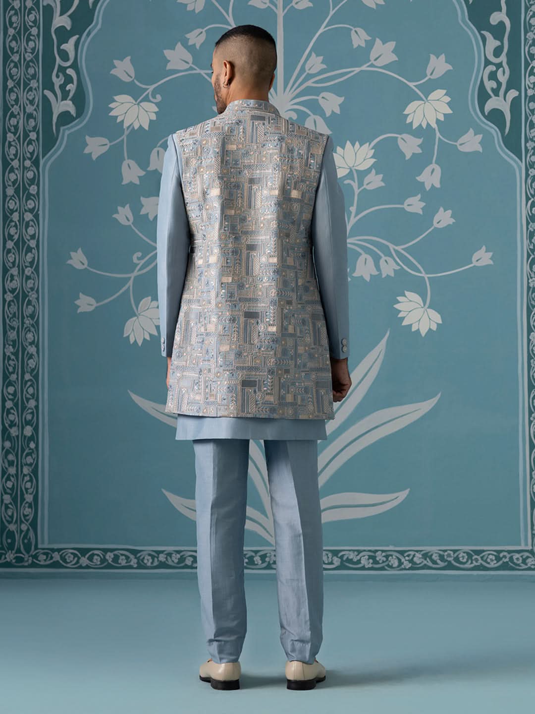 Pastel Blue Embroidered Indo Set