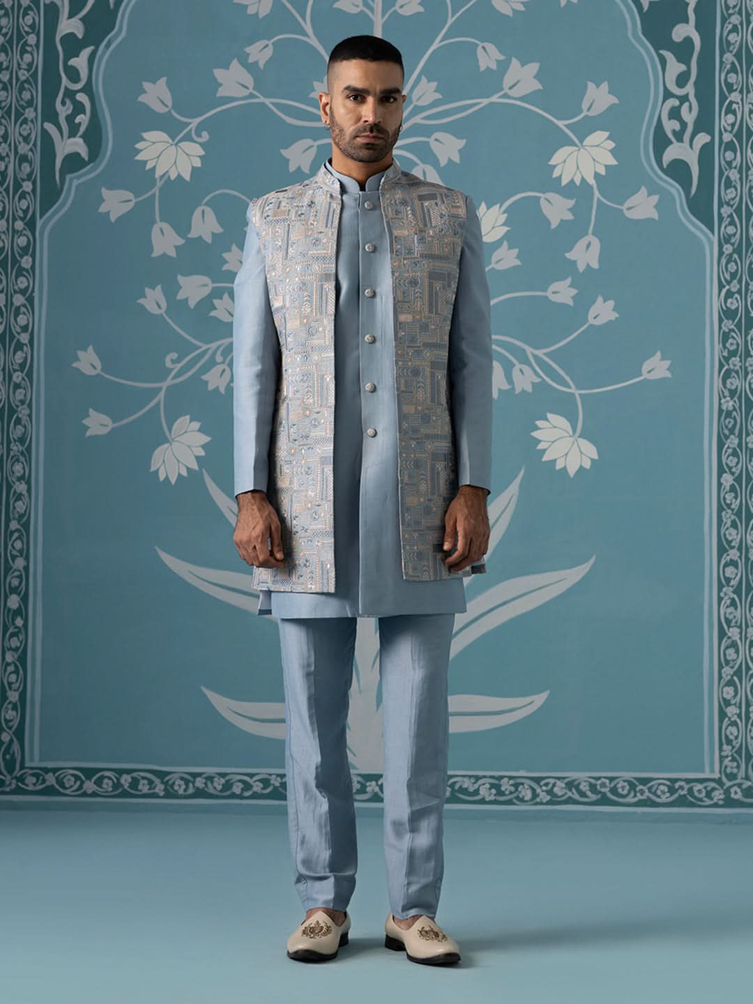 Pastel Blue Embroidered Indo Set