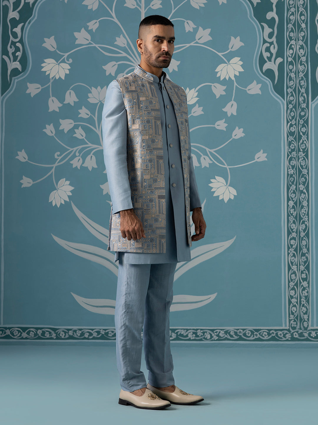 Pastel Blue Embroidered Indo Set