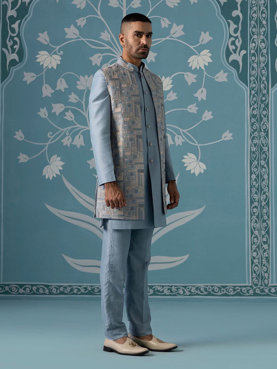 Pastel Blue Embroidered Indo Set