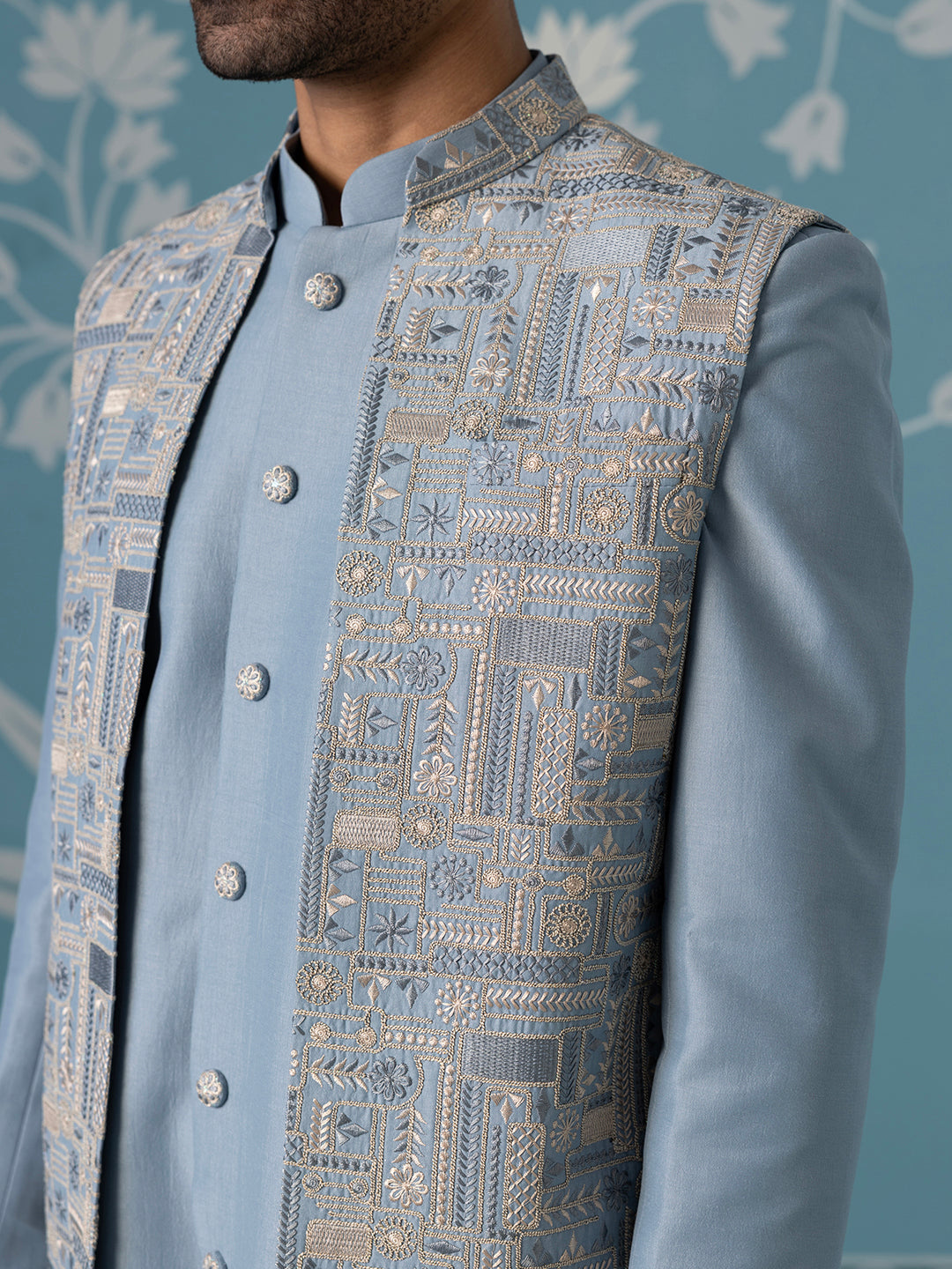 Pastel Blue Embroidered Indo Set