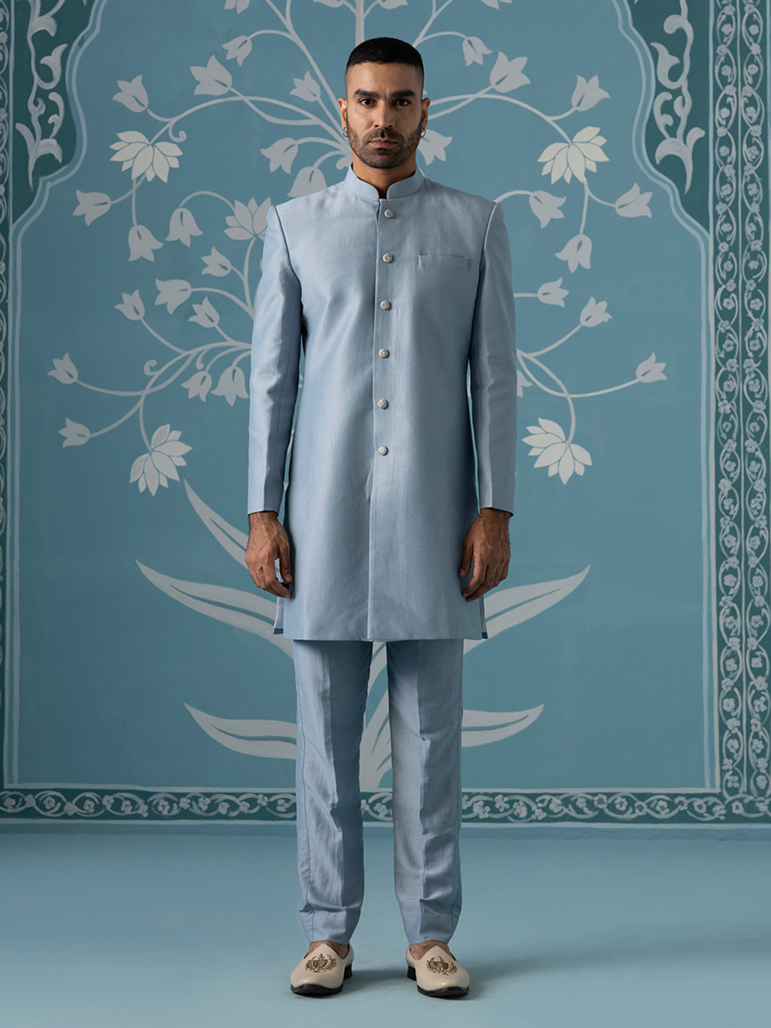 Pastel Blue Embroidered Indo Set